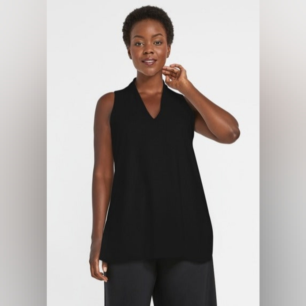 Sympli Sleeveless Deep V Tunic 2117 Side Slits In Black Size 12